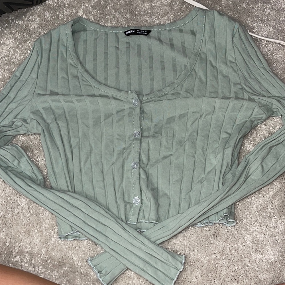 shein size small green button-up top!